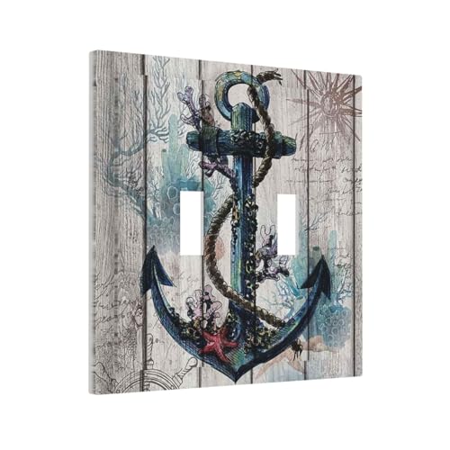 Cache interrupteur double en bois de corail ancre nautique pour masquer les fixations - 3