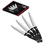 Master Maison 4-Piece 4.5' Premium Steak Knife Set | 4 German Non-Serrated Stainless Steel Kitchen Steak Knives + Storage Gift Box | Anti-Fatigue Ergonomic Full-Tang Triple-Riveted Handle (Black)