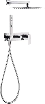 Shower System, Shower Faucet Set, Brass Shower Combo Set, Wall Mounted Rain Mixer, Shower with 2 Modes, Handheld Shower, Shower Head, Embedded Box, Black Color Chrome