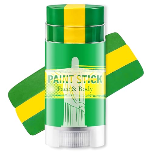 Green Yellow and Green Brazil Face Paint Stick for World Cup Fans Sweatproof & High Pigment Sports Face Body Paint Sticks for Football Rugby Softball Baseball Lacrosse Party Accessories