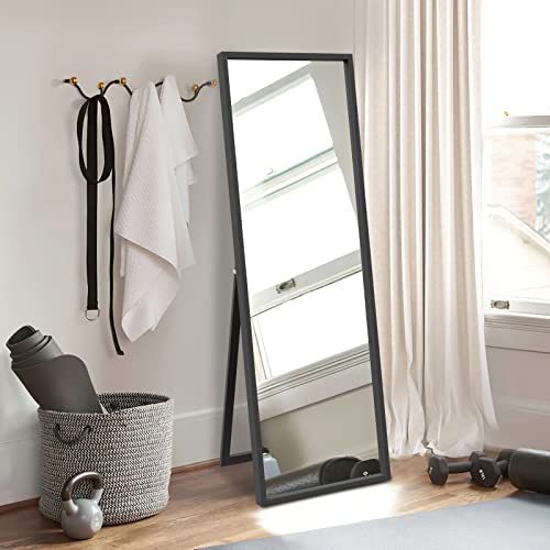 Image of NeuType 59 inchx16 inch Full Length Floor Mirror with Standing Holder - Wall-Mounted Body Mirror for Bedroom, Dressing - Standing, Hanging or Leaning - Black MDF Frame