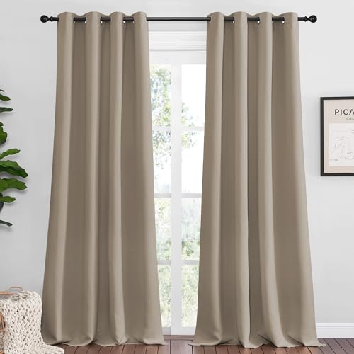 Image of NICETOWN Taupe Blackout Curtains 96 inch Long for Office, 55 inch Wide, 2 Pieces, Dining Room, Guest Room, Sound Reducing Heat and Cold Block Curtain Panels for Modern Room Decorative