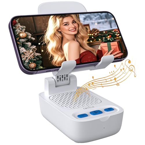 Gifts for Men Women, White Elephant Gifts for Adults, Cell Phone Stand with Wireless Bluetooth Speaker, Punchy Bass & HD Stereo Sound Speaker Compatible with iPhone/iPad/Samsung-White