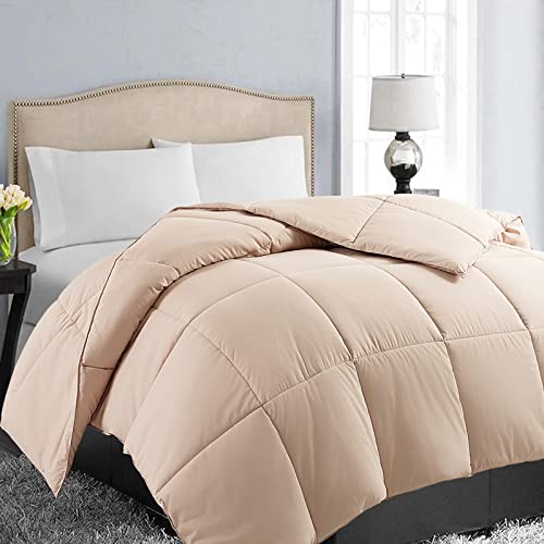 EASELAND All Season Twin Size Soft Quilted Down Alternative Comforter Reversible Duvet Insert with Corner Tabs,Winter Summer Warm Fluffy,Beige,64''x88''