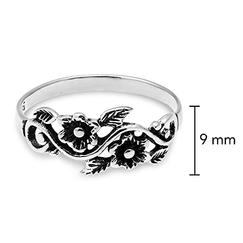 AeraVida Blooming Wild Floral Vine .925 Sterling Silver Band Ring | Wild Floral Silver Rings | Vine Band Ring Silver for Women | Comfort Fit USA Sizes 4-13 | Silver Ring Jewelry4