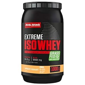 Body Attack Extreme Iso Whey Proteïnepoeder, abrikoos-yoghurt, 1 kg eiwitpoeder, gemakkelijk oplosbaar en snel verteerbaar Whey Isolate, van 100% Ierse weidemelk