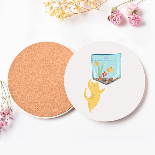 Sous-verre céramique absorbant chat et poisson pour protéger vos tables