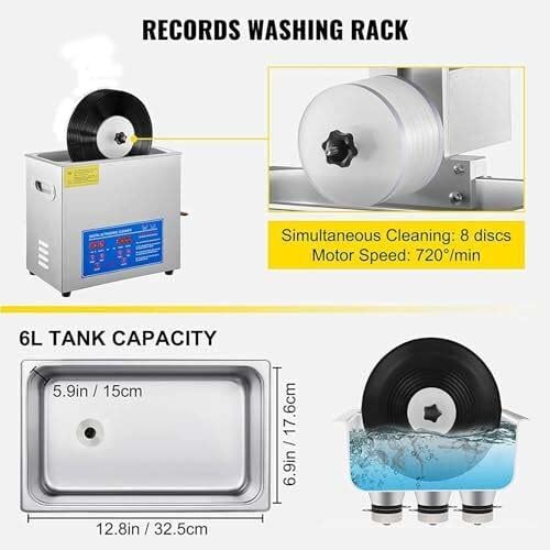 Pulitore per dischi in vinile ad ultrasuoni, sistema di pulizia per dischi in vinile con rotazione automatica su entrambi i lati con timer per pulizia e restauro profondi professionali