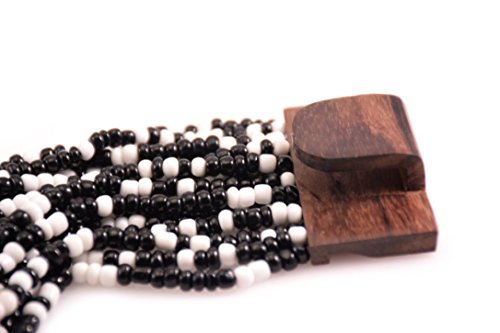 Beaded Strand Bracelet Wood Clasp Handmade In Bali Elastic Strands Stretch Colors Available (Black) #TOP1