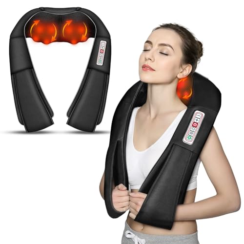 Flintronic Masseur Cervical, Masseur Dos et Épaules avec Chauffage, 16 Nœuds Appareil de Massage Shiatsu Électrique, 3D-rotation Vitesse Réglable, Cadeaux pour Meres Papa Femme Homme