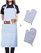 Produktbild LessMo Schürze mit Handschuhe, aus 100% Baumwolle, Kochschürze und Grillschürze in Profiqualität mit verstellbarem Nackenriemen, 70 x 80 cm(Blau)