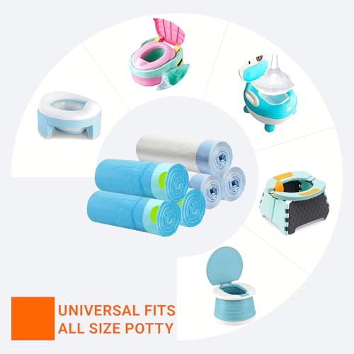 Image of 200 Count Portable Travel Potty Chair Liners with Reinforced Drawstring for Training Toilet Seat Potty Bags Blue Heavy Duty Trash Bags for Kids Toddlers 200 TOTAL