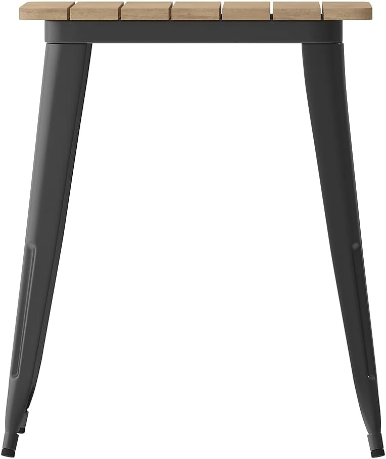 Flash Furniture Declan Commercial Outdoor Dining Table, All Weather Poly Resin Top with Steel Base, 23.75" Square, Brown/Black