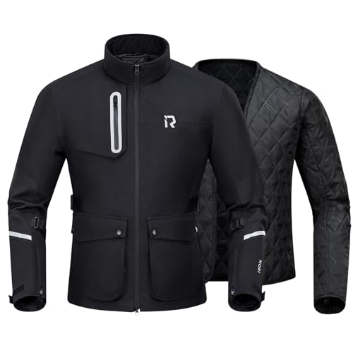 RIDEIRON Giacca moto uomo con protezioni CE,giacca da moto invernale con fodera rimovibile per proteggere dal freddo e dal vento per tutte le stagioni Nero,L