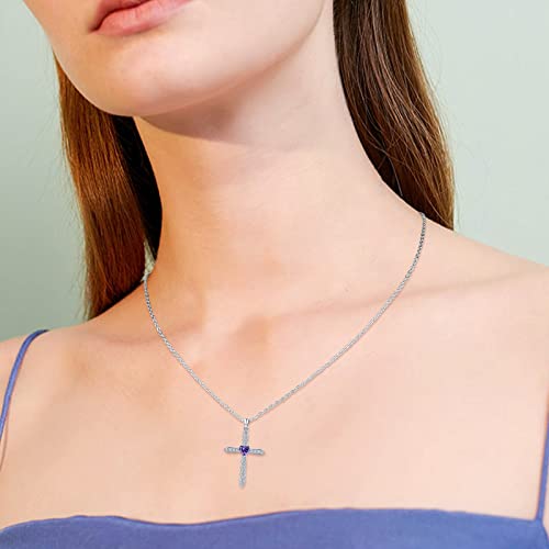 Cross Birthstone Necklace for Women Sterling Silver February Birthstone Necklace Pendant with CZ Purple Heart Necklace Crucifix Jewelry Gift for Mom Girls Halloween Christmas3