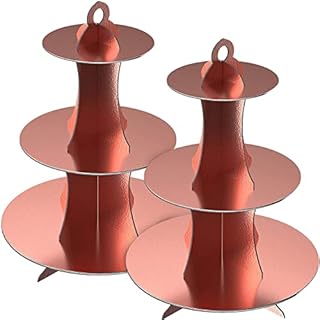 2 Pack Rose Gold Cardboard Cupcake Stand 3- Tier Dessert Stand Round Cupcake Holder Tower for Birthdays, Party, Baby Showers