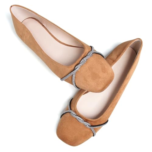Image of TN TANGNEST Womens Casual Flats Chain Ballet Flats | Fashion Pointed Toe Rhinestone Flats, Comfort Slip On Dress Shoes for Business Work Office Wedding Party