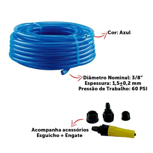 Mangueira Trançada 10m Slim Azul com Engate E Esguicho - Force Line