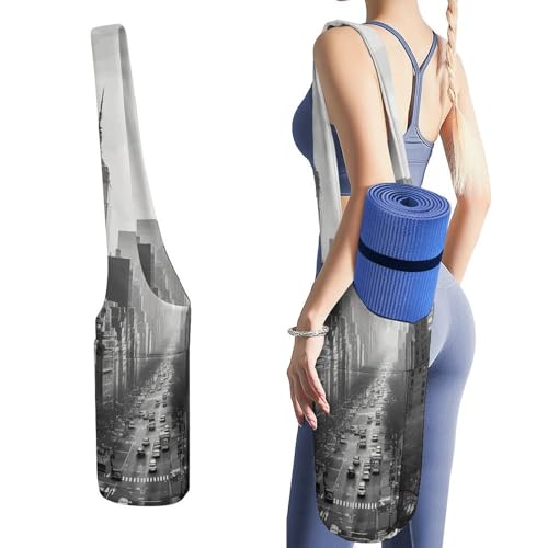 Sac tapis de yoga New York noir en toile avec porte-bouteille et compartiment humide inférieur