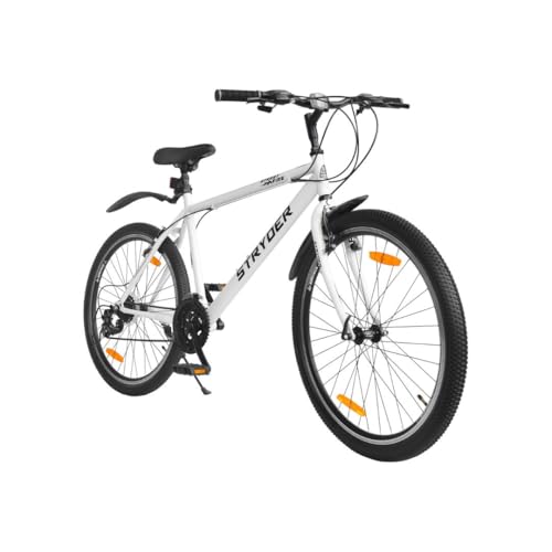 Image of Stryder 26T Street Fire Multispeed Gear Mountain Cycle (White-White) - V Brake | Rigid Fork | Welded Steel Frame | Alloy Rims | Unisex MTB Bicycle | 85% Assembled