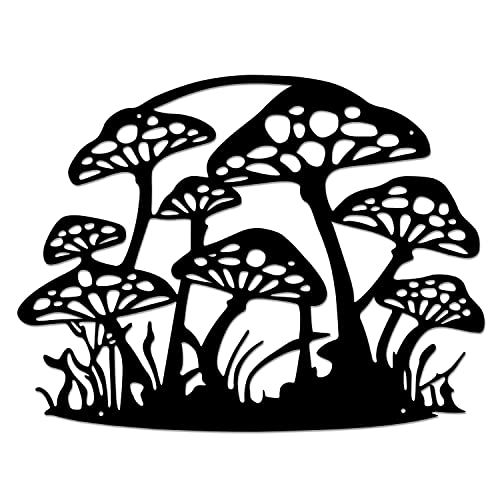 Metal Mushroom Wall Decor Mushroom Wall Art Hanging Cottagecore Room Decor Fungus Wall Art For Indoor Outdoor Kitchen Dining Room Living Room Bedroom Dorm Party Patio Farmhouse Decor, 17”X13”, Black #TOP7