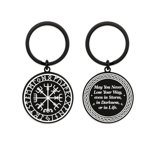 Hewonnn Viking Compass Keychain - Vegvísir Norse Rune Protection Keychain