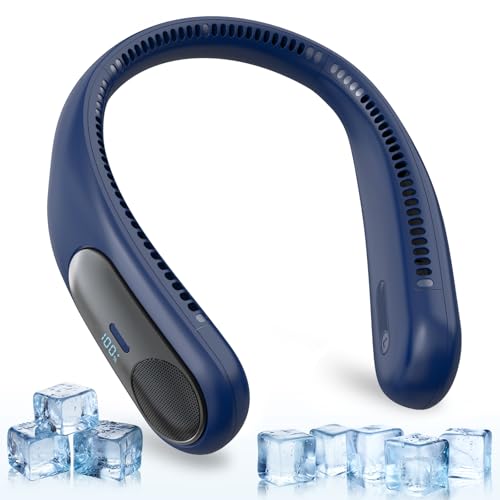 Image of Portable Neck Fan, Personal Wearable Bladeless Fan for Outdoor Indoor, LED Display, 360 Cooling, 4-Speeds, 6000mAh USB Rechargeable, Birthday Gifts for Men Women Dad Mom (Blue)