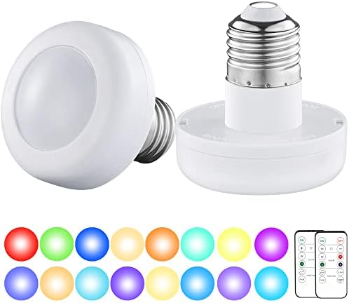 2 Pack 3 AAA Battery Operated Light Bulb for Lamp, LED Puck Lights with E26 Screw for Non-electric Wall Sconce and Pendant Light Fixture, Wireless LED Light Bulbs Color Changing with Remote Control