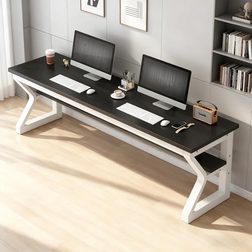 FXLKLUXE パソコンデスク ゲーミングデスク オフィスデスク 25mm厚の無垢材ボード 長さ100/120/140/160/180/200/220cm 耐荷重300kg 二重層収納設計 勉強机 強化クロスバー 簡単なインストール 学習机 コンパクト