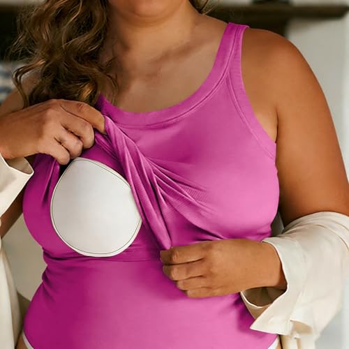 Tank Tops with Built in Bras for Women Plus Size Camisole Tops 2026 Trendy Summer Casual Ribbed Sleeveless Shirts Ladiess Fashion Blouses Hot Pink XXL — view 2