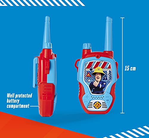 Dickie Toys Feuerwehrmann Sam Walkie Talkies für Kinder ab 4 Jahren - 2 Funkgeräte, 100m Reichweite, kindgerechte Lautstärke, Robustes Gehäuse - Rote Walkie Talkie Kinder Spielzeug - 203092005