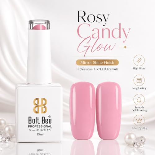 Image of BOLT BEE 15ML Gel Nail Polish 1Pc Clear Pink Glitter Nail Polish Soak Off UV LED Nail Gel Polish Nail Art Starter Manicure Salon DIY at Home, 0.5 OZ (1) (110)