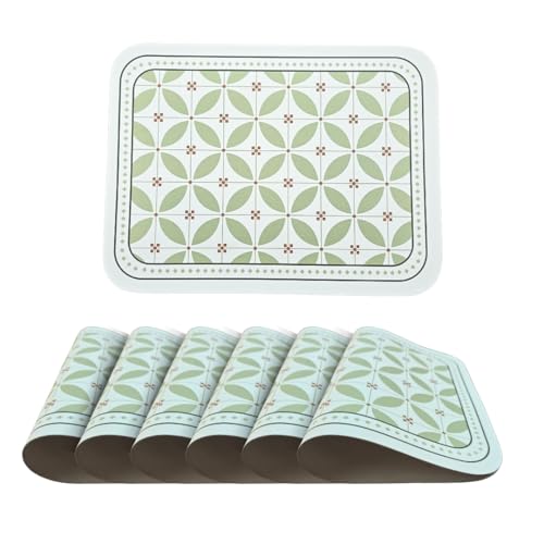 Image of Faux Leather Dining Table Placemats | Heat Insulation & Stain Resistant Waterproof Non Slip Dinner Table Mats | Perfect for Home, Kitchen, Restaurant, Office (Light Green, Set of 6)
