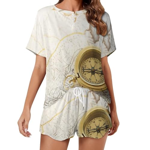 Pyjama femme manches courtes Horloge Dorée vêtement nuit été