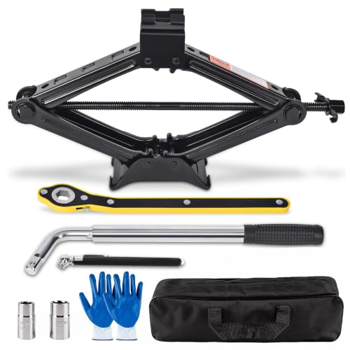 Car Jack Kit, 2 Ton (4409 lbs) Scissor Jack for Car, Labor-Saving Design 