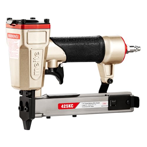 meite 425KC Air 18 Gauge Narrow Crown Stapler, Uses 5.7 mm Crown Type 90/13 to 25 mm Staples (13 mm to 25 mm), Industrial Pneumatic Staple Gun for Joinery, Cabinets, Trim Work