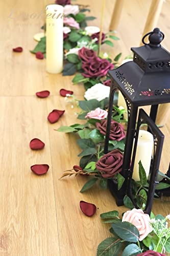 Lookein Artificial Rose Flower Garland Greenery Garland 5Ft For Wedding Ceremony Backdrop Arch Flowers Table Centerpieces Decorations, Burgundy #TOP4