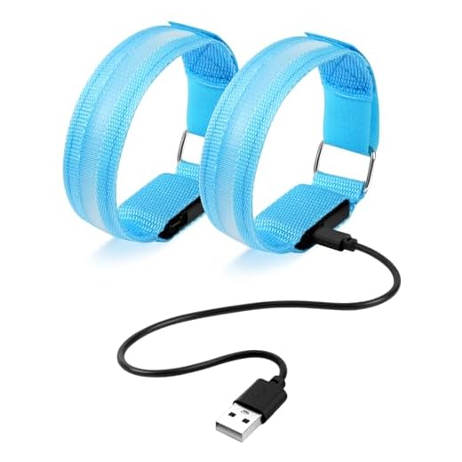 Ainiv 2pcs LED Armband, Rechargeable Light up Armband, 3 Lighting Modes USB Reflective Band Bracelets, Adjustable Flashing Safety Ankle Armband Slap for Outdoor Jogging Cycling Running Sport (Blue)