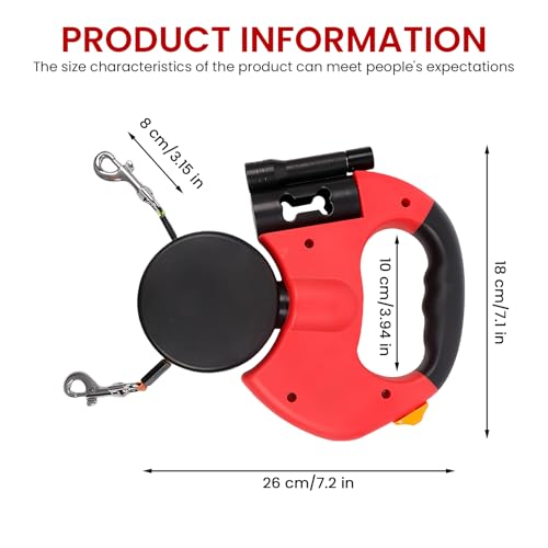 Doppelte Einziehbare Hundeleine, 3 M Hundeleine Doppelleine, Automatische Hund Versenkbar Leine, Rollleine Hundeleine mit LED Licht, Doppelköpfe Hundeleine für Katzen Kleine Hunde (Rot)
