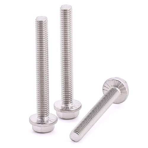 Image of 5 /16-18 x 2 inch (10 pcs) Flanged Hex Bolt Screws, ASME Standard Flanged Hex Head Bolts, 304 Stainless Steel 18-8, Full Thread, Coarse Thread UNC