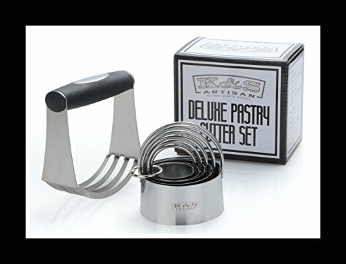 K&S Artisan Pastry Cutter Set Dough Blender + 5 Round Biscuit Cutter Set With Stainless Steel Handle Heavy Duty Durable With Ergonomic Rubber Grip Professional Quality Baking Dough Tools #TOP4