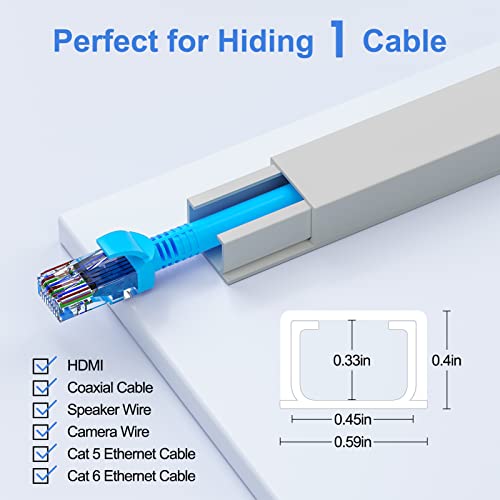 Yecaye Cord Hider, 113in Grey Cord Covers for Wires on Wall, One-Cord Cord Organizer, Easy Install Cable Management Kit, Wire Cover Home Office, W0.59in H0.4in, Grey by Yecaye - Image 2