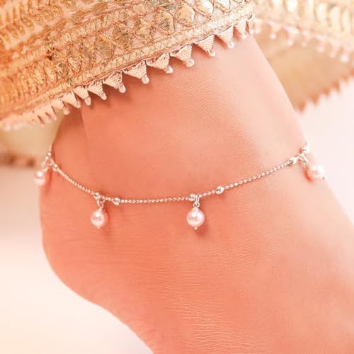 Image of ZAVYA 925 Sterling Silver Anklet | Rhodium Plated Precious Cubic Zirconia Women Chain Anklet | Gifts For Women & Girls | With Certificate of Authenticity and 925 Hallmark