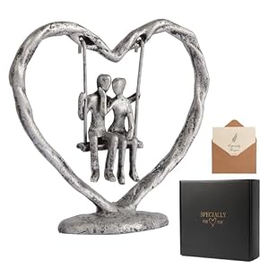 25th/Silver Anniversary Wedding Gifts for Wife/Her/Him,Valentine’s Day/Birthday/Wedding Gifts for Couples,Heart Sculpture/Figurine,Handcrafted Antique Silver Metal Couple Statue Decor