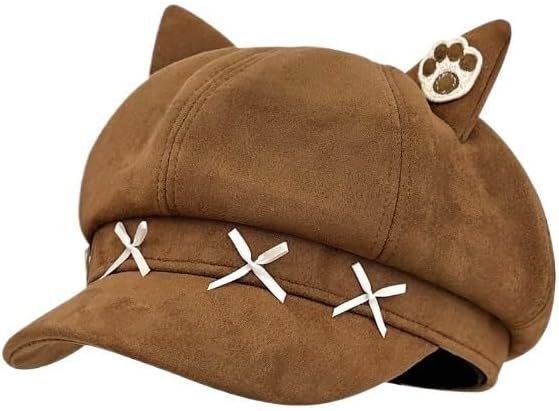 Y2K Cute Style Cat Ear Painter Hat Women's High End Casual Versatile Octagonal Hat