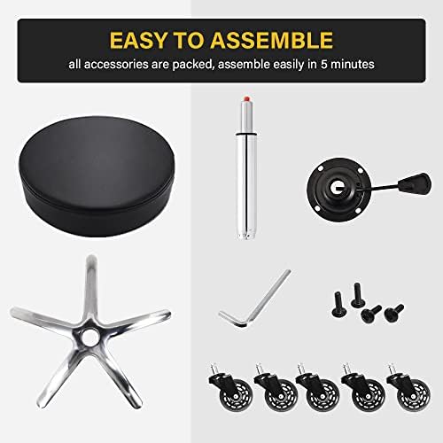 WKWKER Heavy Duty Beauty Stool on Wheels Swivel Adjustable Stool Thick Leather Seat Stool Chair for Kitchen Stool Drafting Lab Office Massage Stool Black