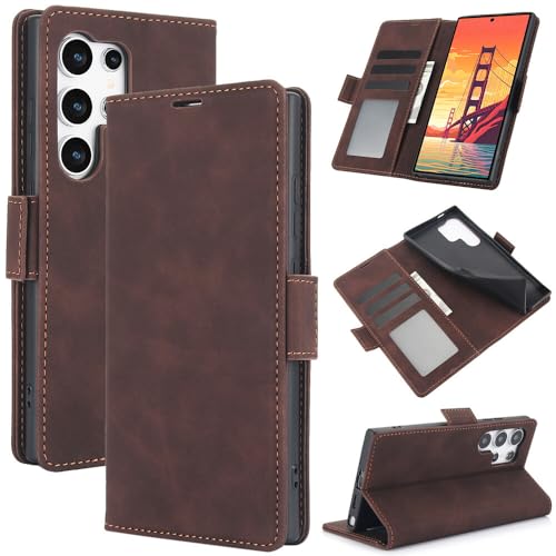 Étui portefeuille Samsung S21 Ultra protection intégrale anti-choc marron