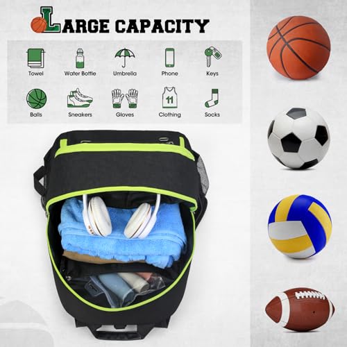 image for RAINSMORE Basketball Bag Backpack with Separate Ball Holder Shoe Compa