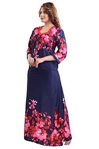 Image of Fabme Women's Crepe Printed Flare Nighty with Long Sleeves /Night Gown /Nightwear /Maxi