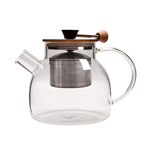 1000ml Glas Teekanne Krug Kesselstreifen Undichte Teekanne mit Edelstahl Infuser 47-Unzen - Herd sicher hitzebeständig